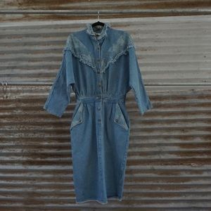 80s Vintage Western Denim Dress